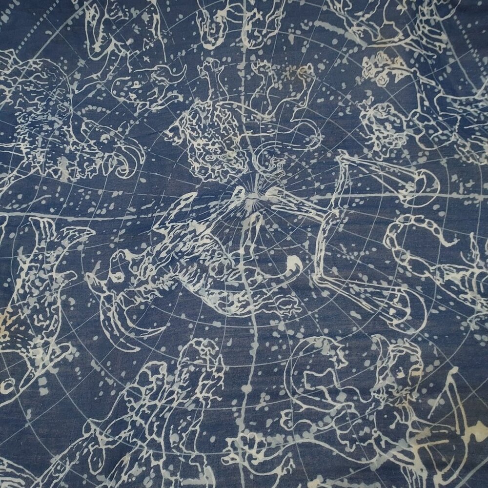 Scarf Large 50x56 Cobalt Blue Astrological Cotton Beach Wrap Zodiac Signs - Picture 2 of 15